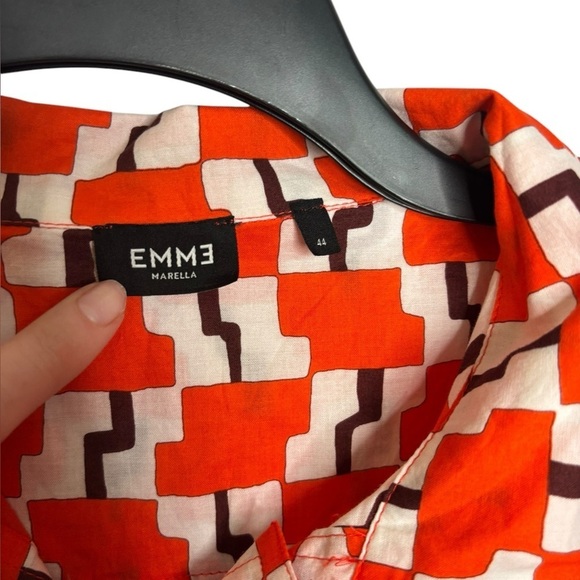 Emme Marella Abstract Artsy Orange Sleeveless Button Collar Top Size 44- US 8 - Picture 2 of 11
